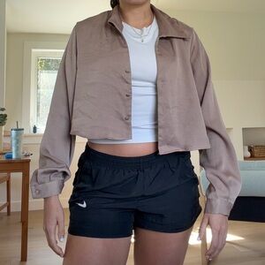 Cropped Button-Front Blouse in Taupe